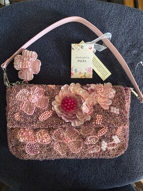Handcrafted Pink Floral Beaded Clutch - Women NWT From India To You